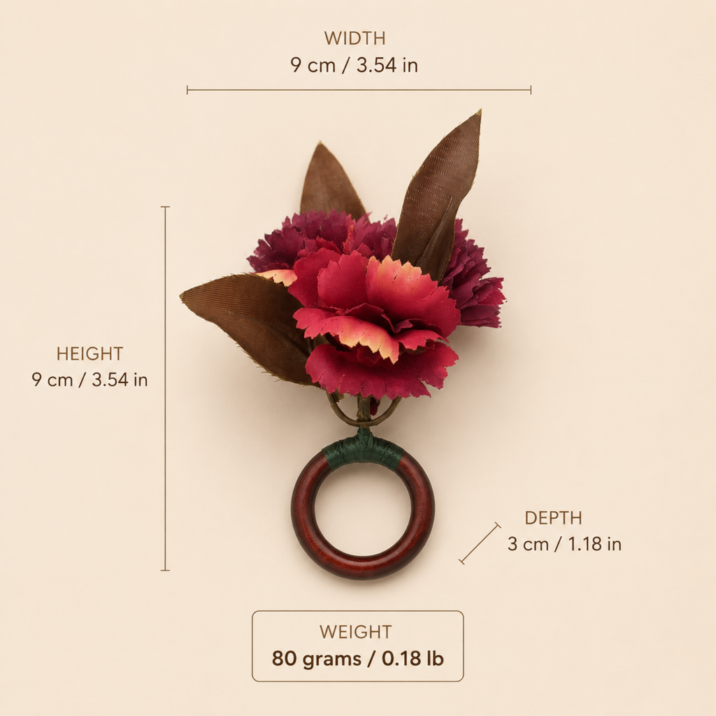 Maison Charlo Burgundy Carnation Flower Napkin Rings Set of 4, Floral Napkin Ring Holders