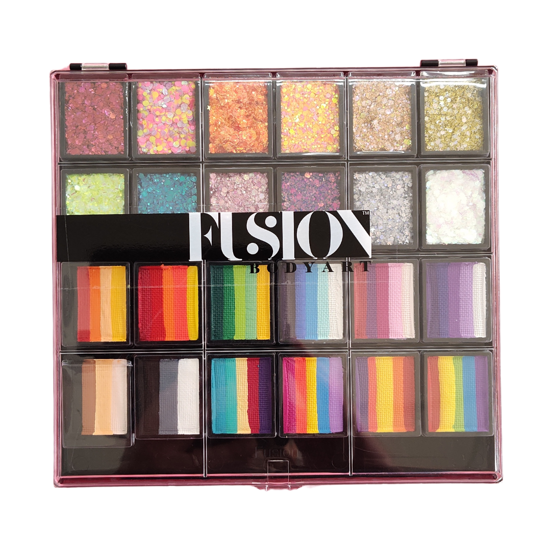 Fusion Body Art Rainbow Party Glitter & One Stroke Palette