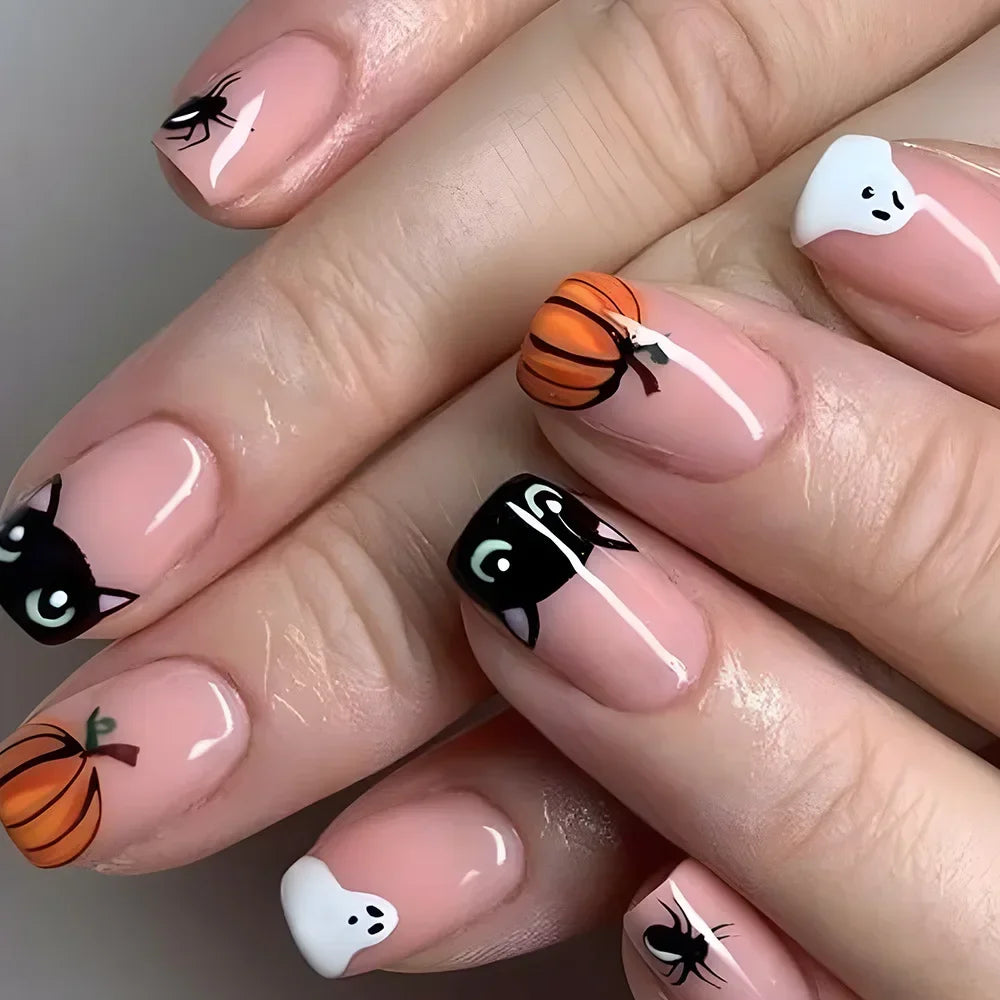 Ghostly Glow 24Pcs Black Square Press-On Nails