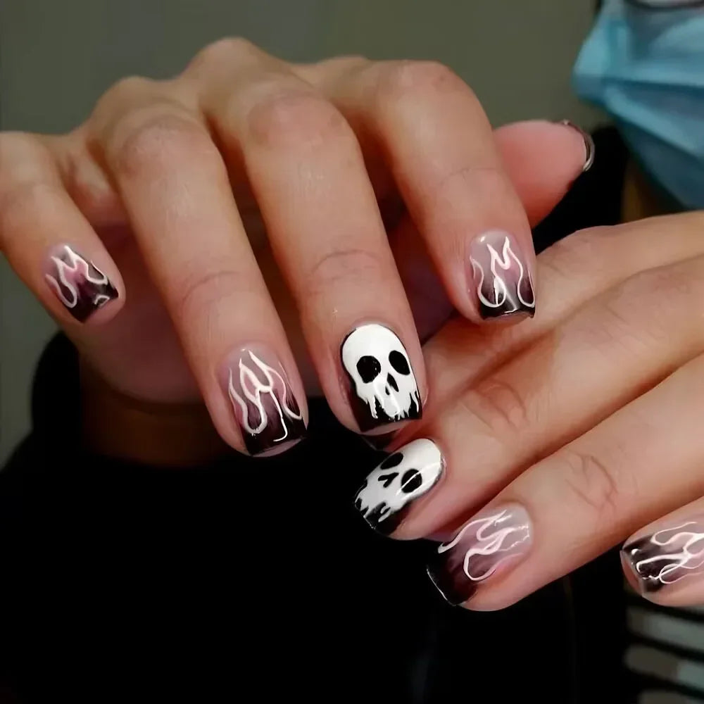 Ghostly Glow 24Pcs Black Square Press-On Nails