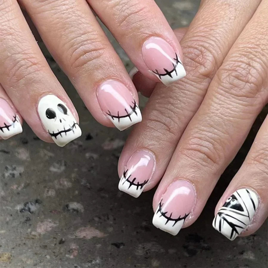 Ghostly Glow 24Pcs Black Square Press-On Nails