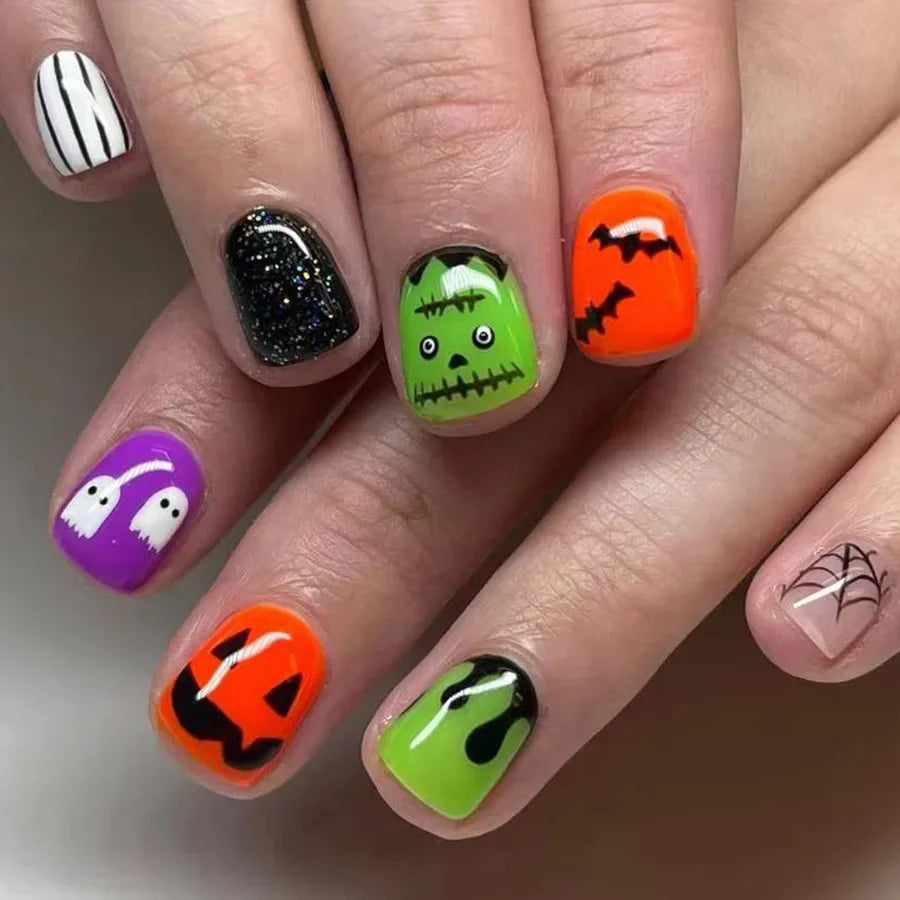 Ghostly Glow 24Pcs Black Square Press-On Nails