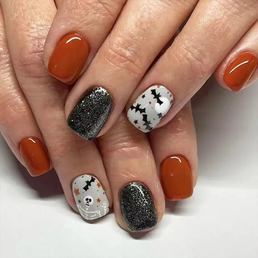 Ghostly Glow 24Pcs Black Square Press-On Nails