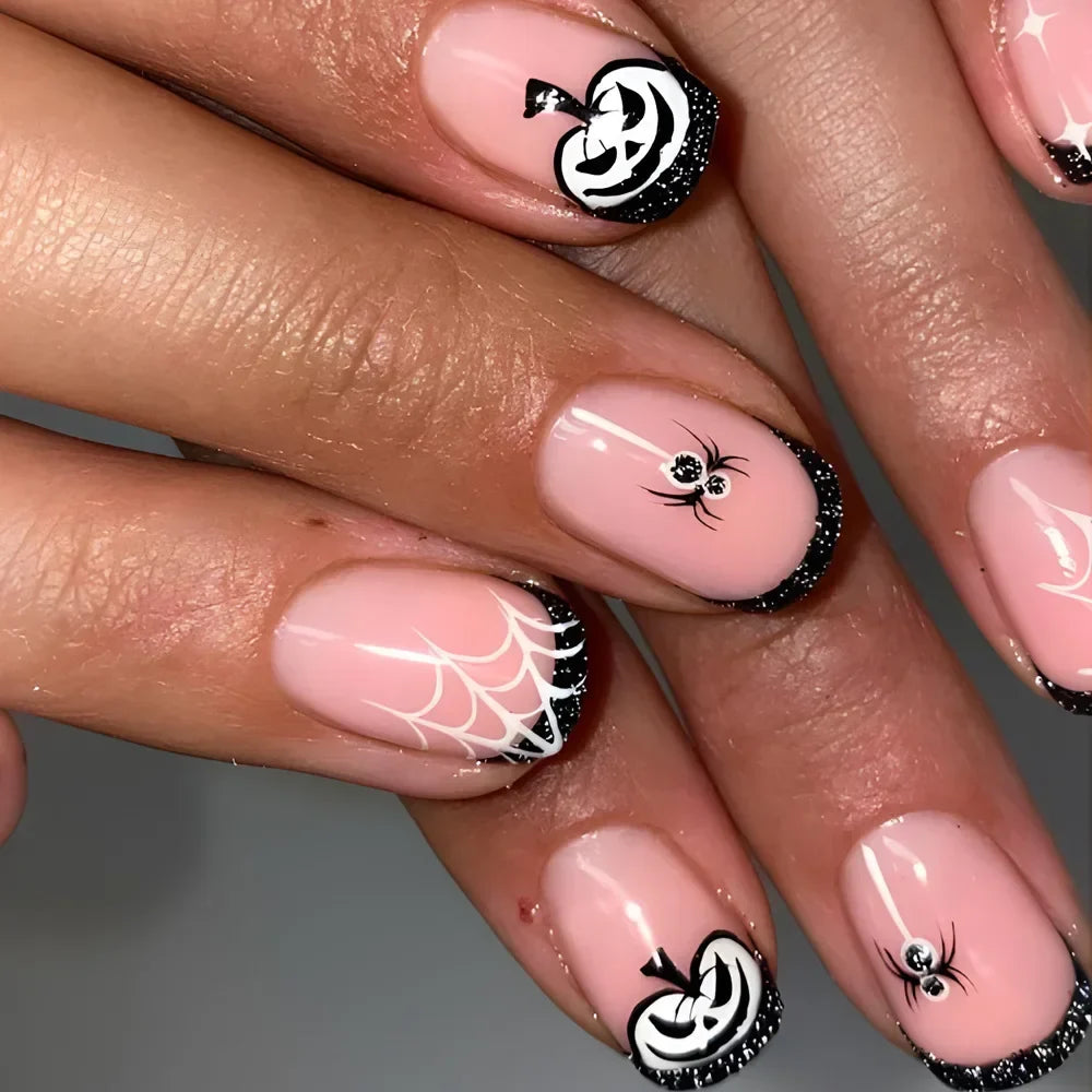 Ghostly Glow 24Pcs Black Square Press-On Nails