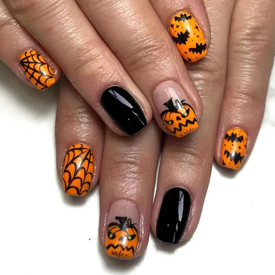 Ghostly Glow 24Pcs Black Square Press-On Nails