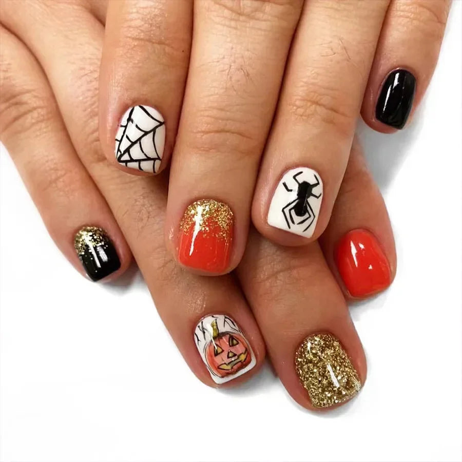 Ghostly Glow 24Pcs Black Square Press-On Nails