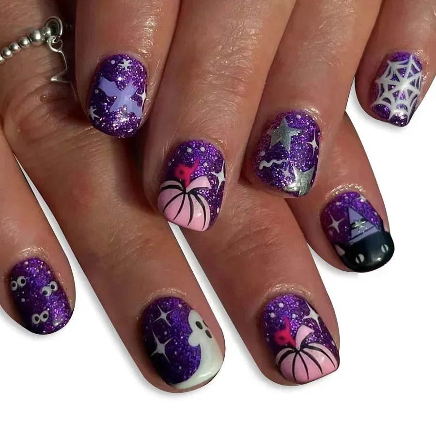 Ghostly Glow 24Pcs Black Square Press-On Nails