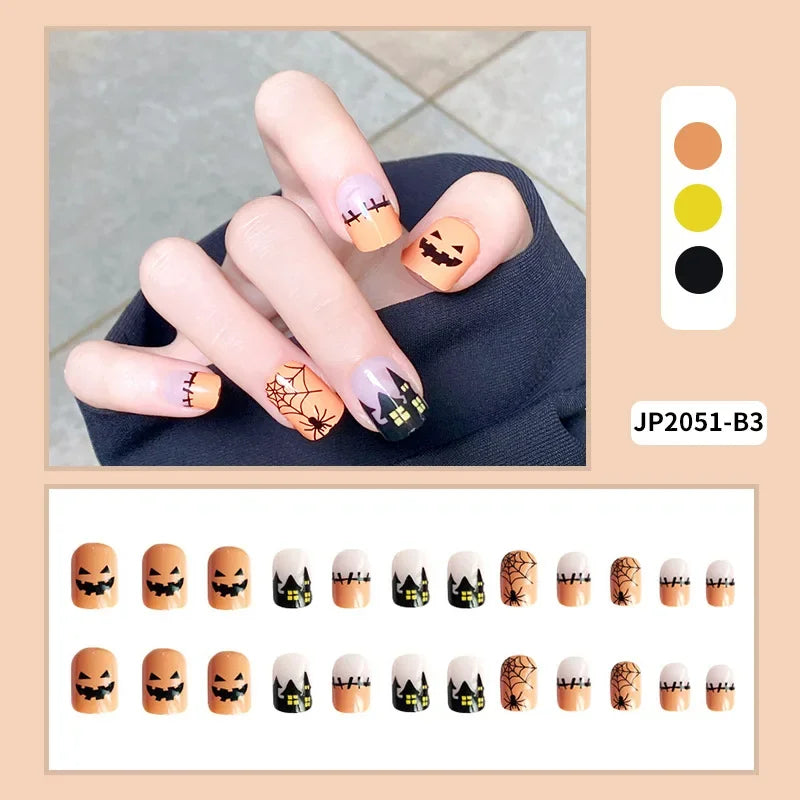 Ghostly Glow 24Pcs Black Square Press-On Nails