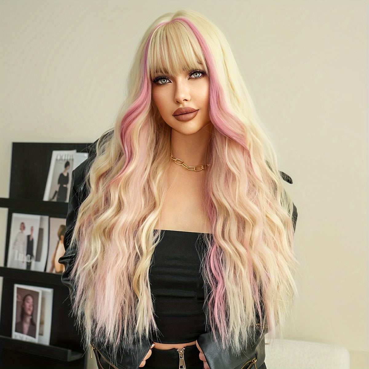 Highlight Curly Wig with Bangs