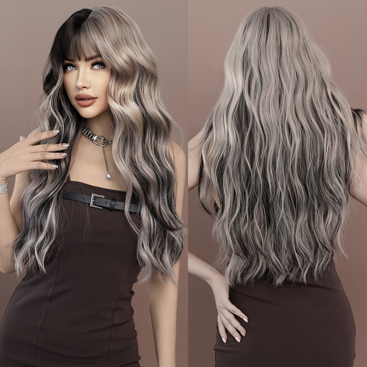 Highlight Curly Wig with Bangs