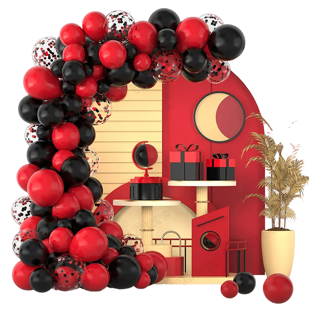 Red & Black Balloon Garland Arch Kit with Confetti Balloons