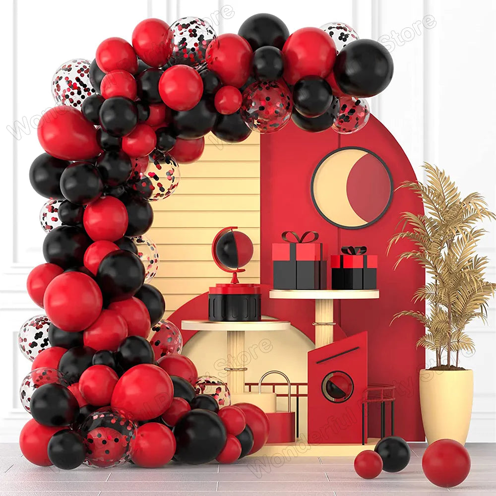 Red & Black Balloon Garland Arch Kit with Confetti Balloons