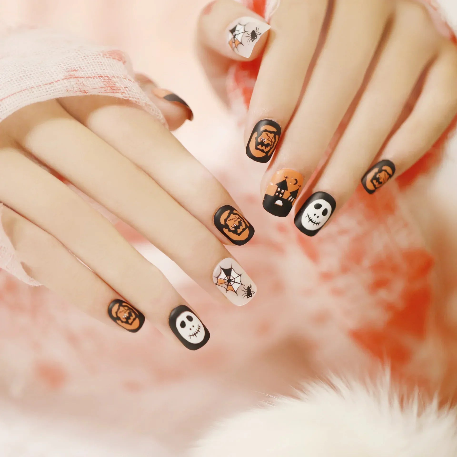 Ghostly Glow 24Pcs Black Square Press-On Nails