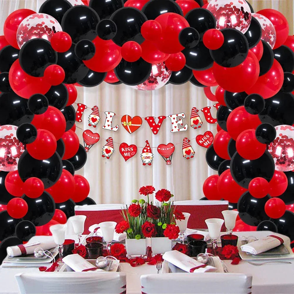 Red & Black Balloon Garland Arch Kit with Confetti Balloons