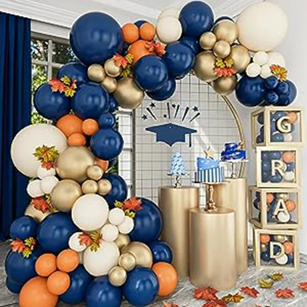 Navy, Orange & Gold Balloon Garland Kit – Graduation & Party Décor