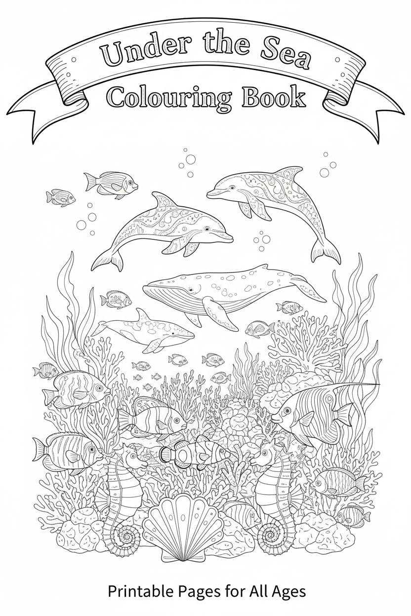 Under the Sea Printable Colouring Book — Ocean Life Illustrations